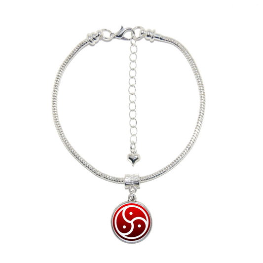 BDSM Red Triskelion Bondage Dome Charm Silver Euro Anklet Ankle Chain 18mm