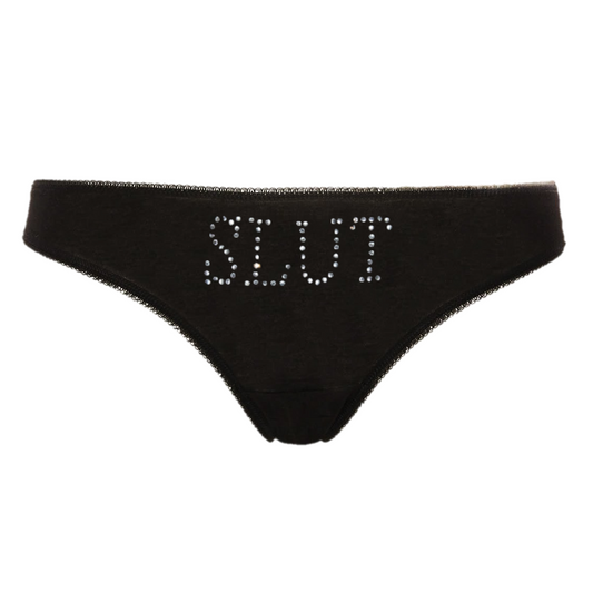 SLUT Rhinestone Diamante Sexy Bling Hotwife Thong Panties