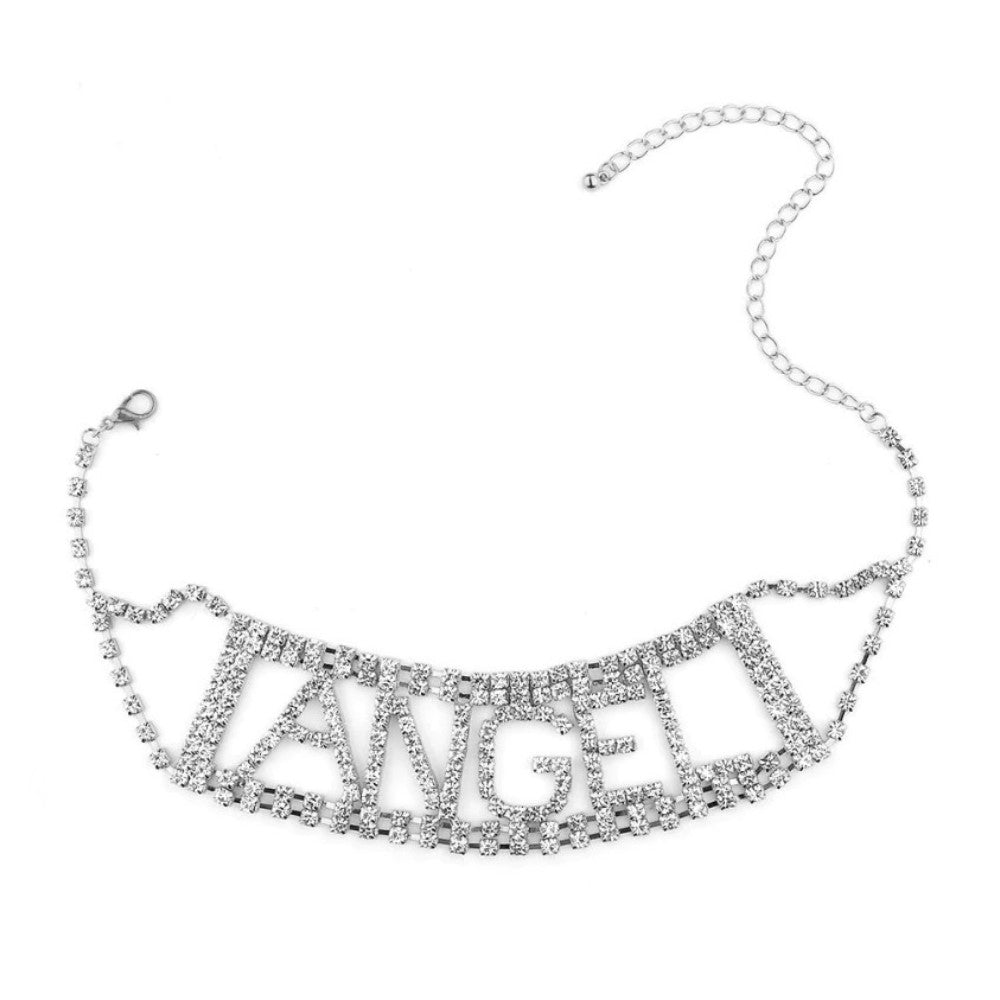 Rhinestone ANGEL Crystal Necklace Choker Collar - Silver