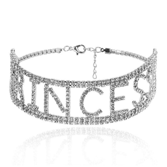 Rhinestone PRINCESS Crystal Necklace Choker Collar - Silver