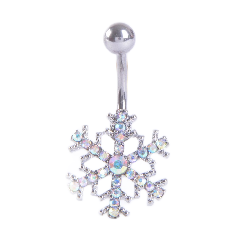 Navel Belly Button Bar Piercing - Snowflake Snow Bunny Front