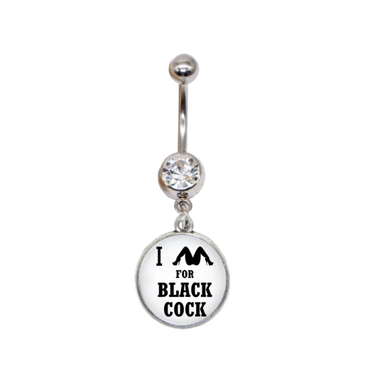 Navel Belly Button Bar Piercing - I Spread For Black Cock Dome Silver Plated