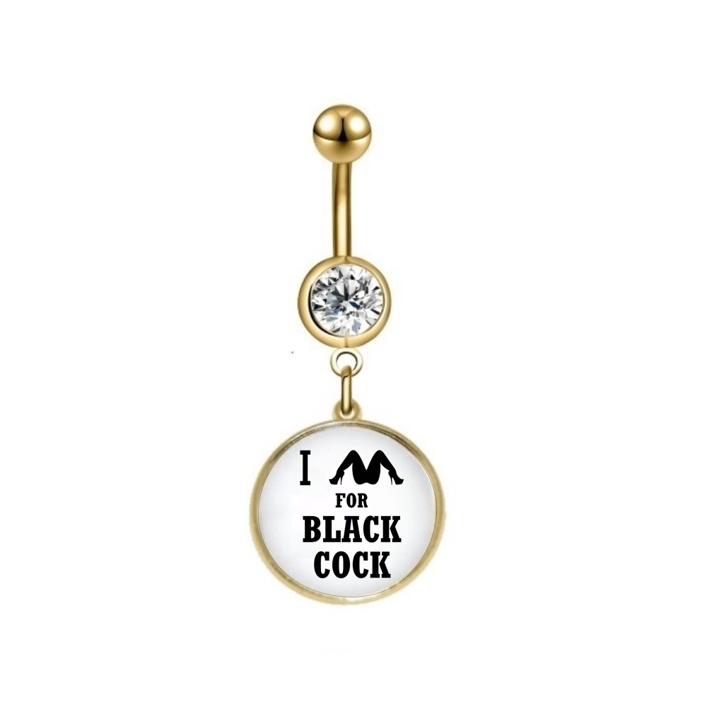 Navel Belly Button Bar Piercing - I Spread For Black Cock Dome Gold Plated