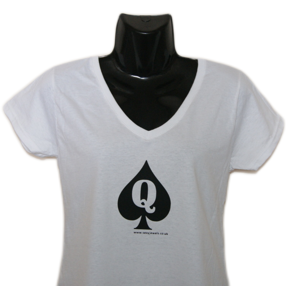 Queen Of Spades White T-Shirt with Black QOS Logo