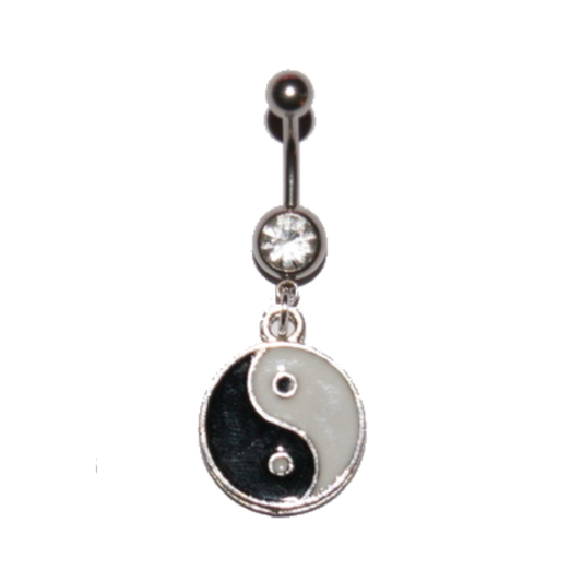 Navel Belly Button Bar Piercing - Black White Interracial Ying Yang